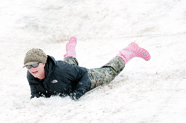 Sledding in the snow