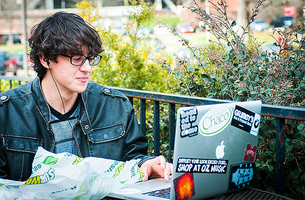 Student in Subway Courtyard.