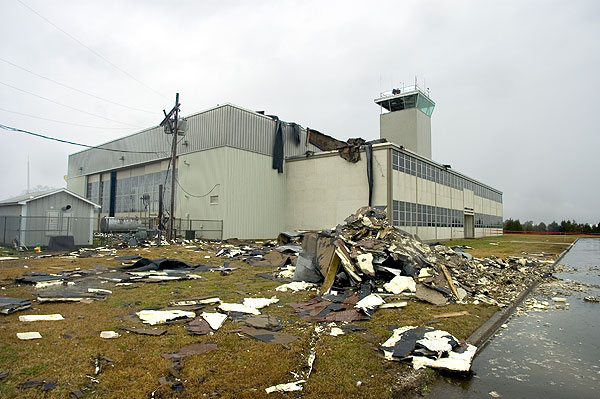 Roof blown off of Raspet Flight Lab