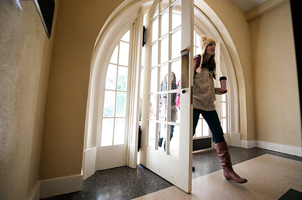 Entering Harned Hall in Winter