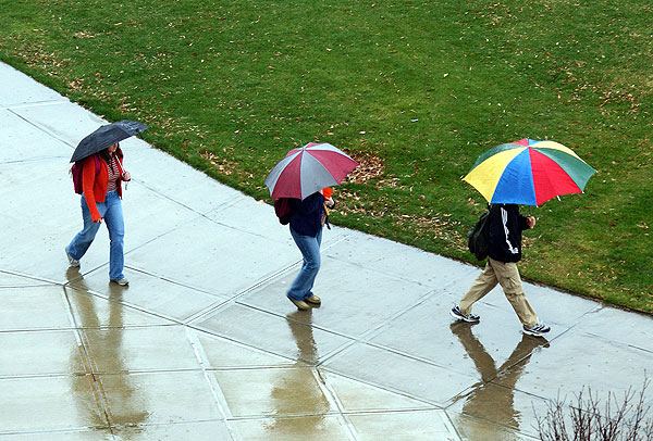 Changing classes carrying umbrellas