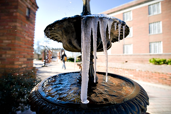 Icicles on Chapel Fountain