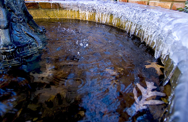 Ice in Chapel fountain