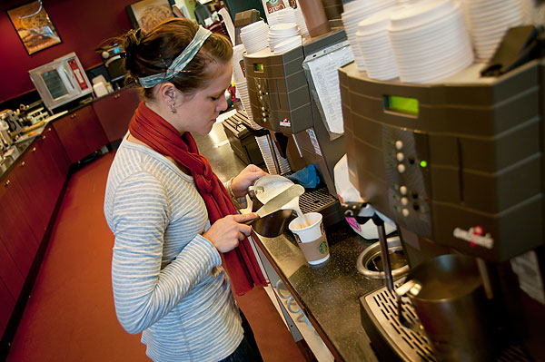 Fixing coffee at Barnes &amp;amp;amp;amp; Noble