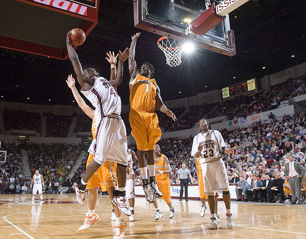 Basketball action vs Tennessee