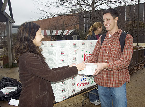 Selling doughnuts for Tsunami victims