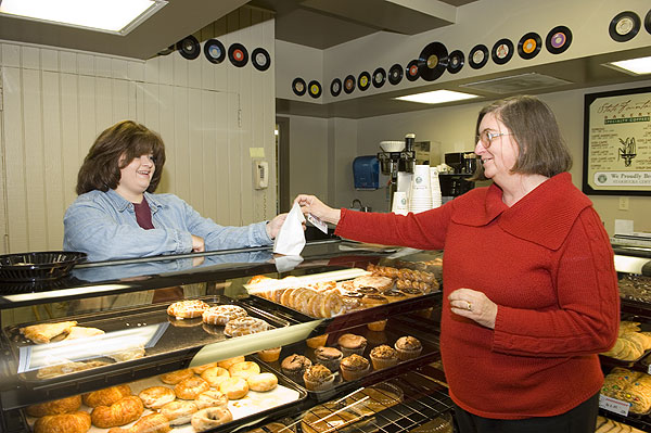 Picking up breakfast at the Bakery