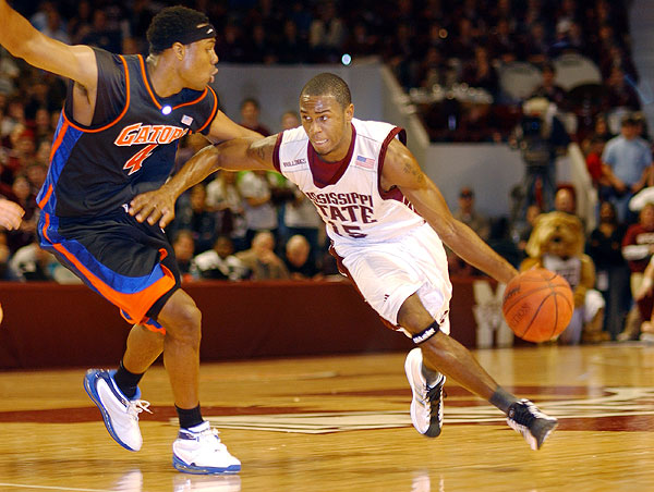 Timmy Bowers drives to the basket against Florida