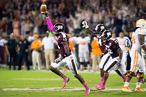 Banks celebrates after fumble recovery