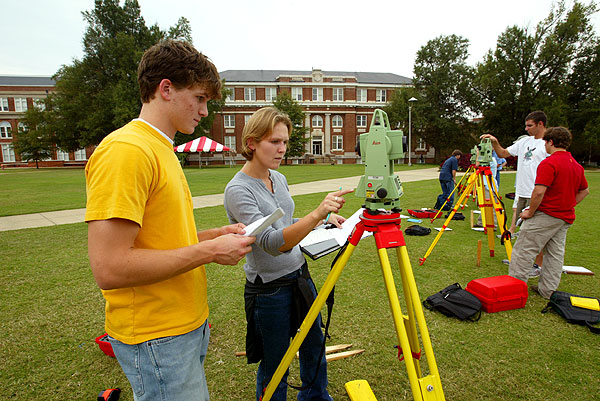 Students participate in surveying lab