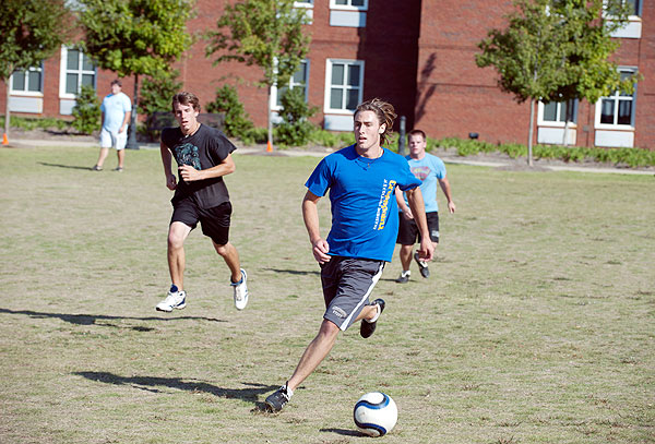 Impromptu soccer match in Zacharias courtyard