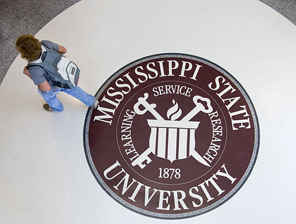 Looking down at the Union seal from the second floor