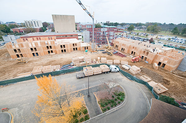 New residence hall construction near Rice Hall