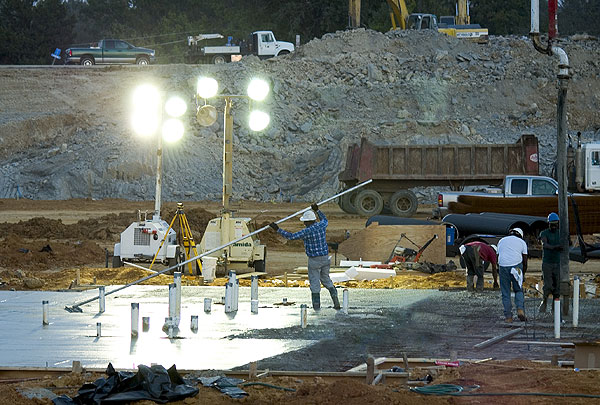 Ruby Hall construction at night