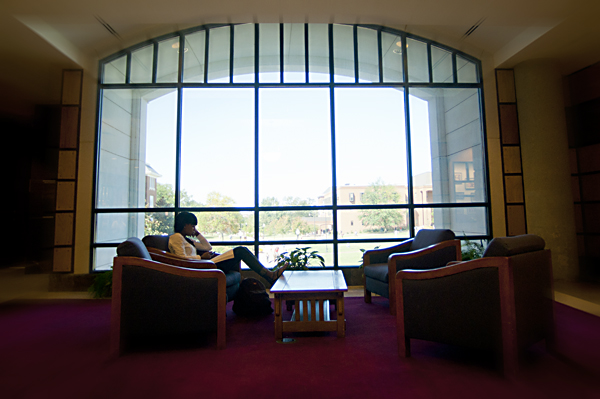 Student Studying in Library.