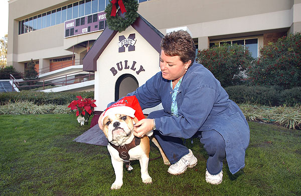 Bully dresses up for Christmas card photos