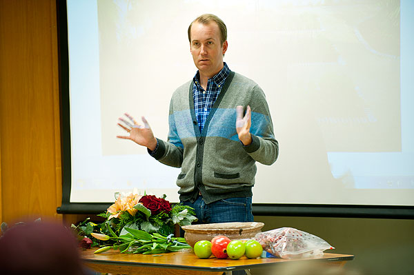 Brandon Branch speaks to class