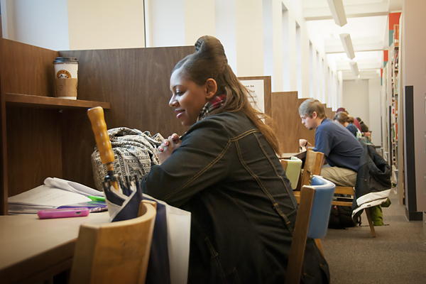 Student Studying for Finals in Library