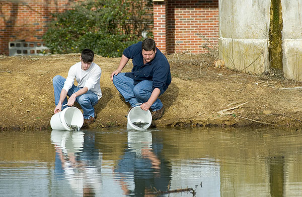 Restocking fish in Eckie&amp;amp;amp;#039;s Pond