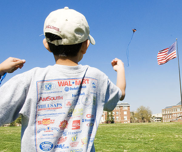 Flying kites on the drill field