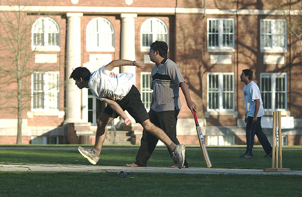 Cricket Club sets up pitch on the Drill Field