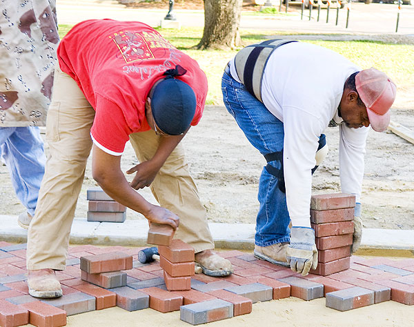 Laying bricks at Lee Hall