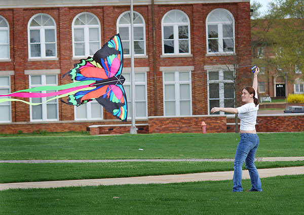 Flying kite on Drill Field-