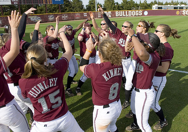 Softball team dances after team victory