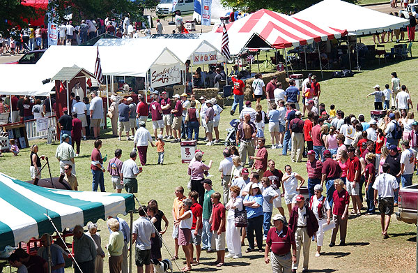 Getting in line for Super Bulldog barbeque