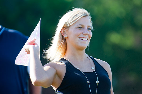 Paper airplane flying contest on Drill Field