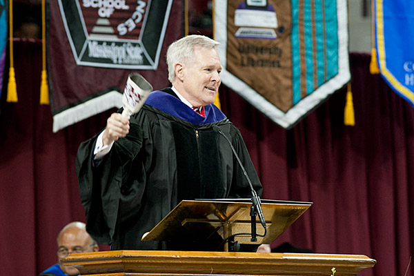 Secretary of the Navy Mabus with cowbell