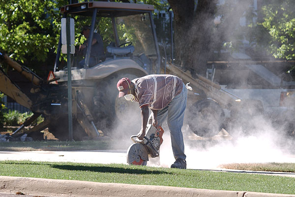 Cutting concrete on Lee Hall circle