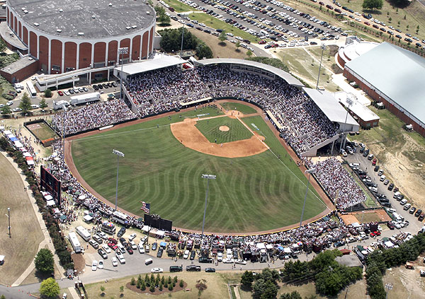 Aerial of super regional baseball game vs Clemson