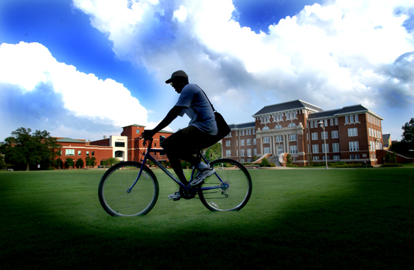 Bikeride across drillfield in late evening