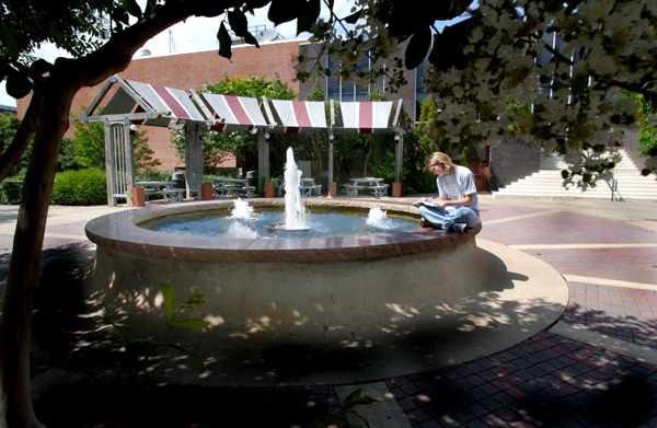 Ashley studies at fountain by Union