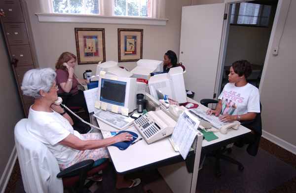 Telephone operators control the switches