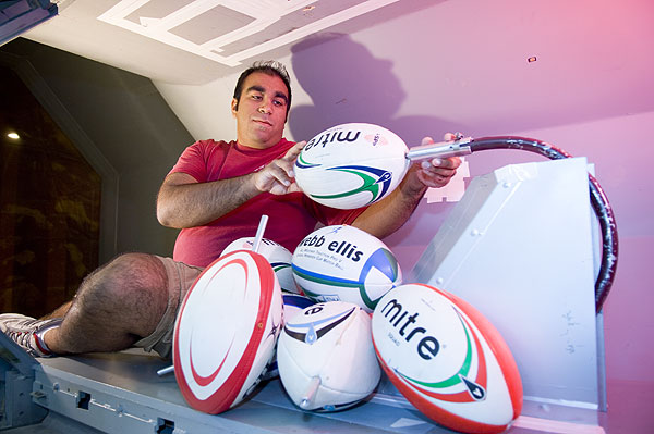 Rugby ball testing at wind tunnel