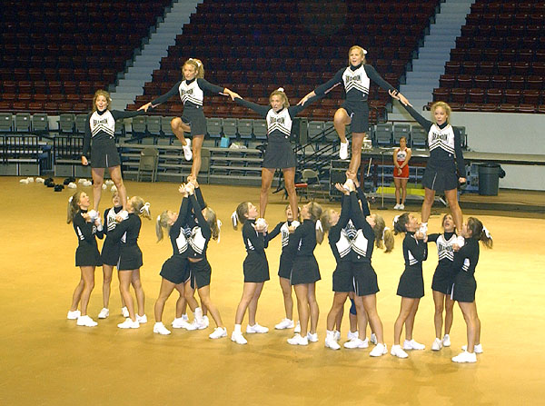 Brandon High School cheerleaders at camp