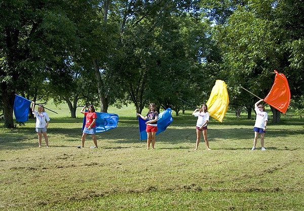 Twirling flags at band camp