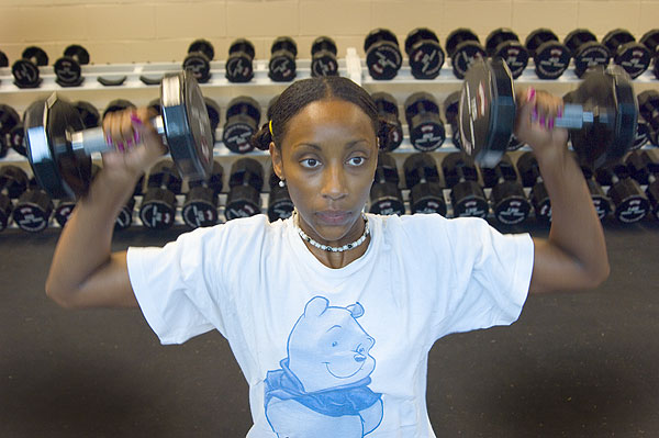 Lifting weights at the Holliman Center