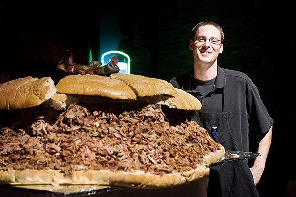 Chef Student Justin James with World Record BBQ sandwich