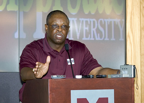 Coach Croom speaking at press conference