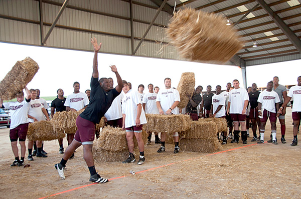 Beefing up the Bulldogs-Football Hay Bale Toss