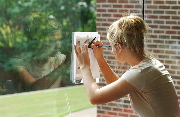 Architecture student uses window light for drawing