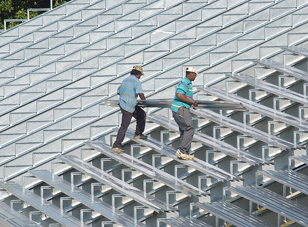 Installing football endzone bleacher seats