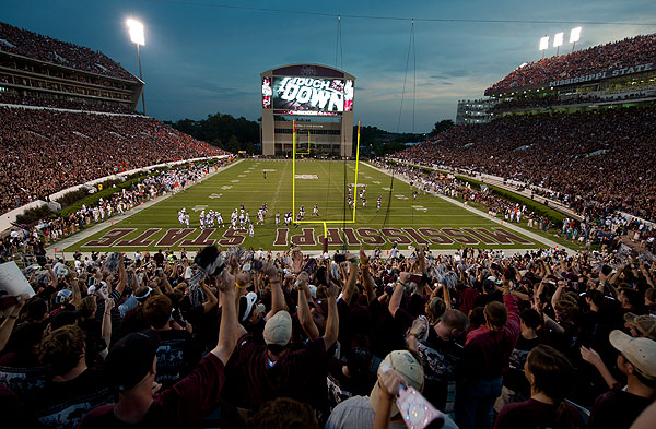 Dusk in the stadium from the student section