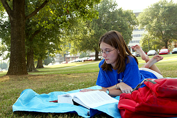 Studying on ground at Bell Island