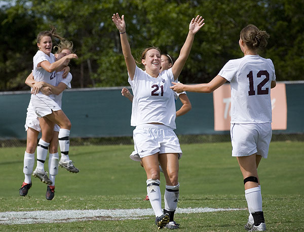 Soccer team celebrates win over Tennessee