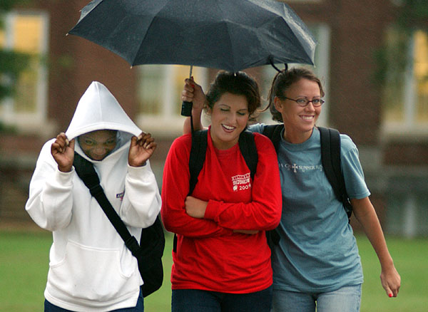 Sharing umbrella in the rain