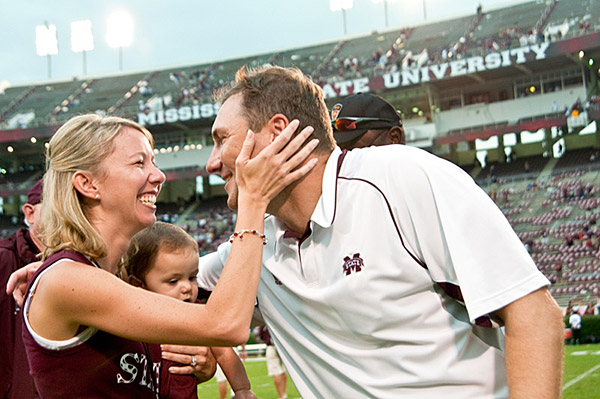 Coach Mullen celebrates his first win with his family